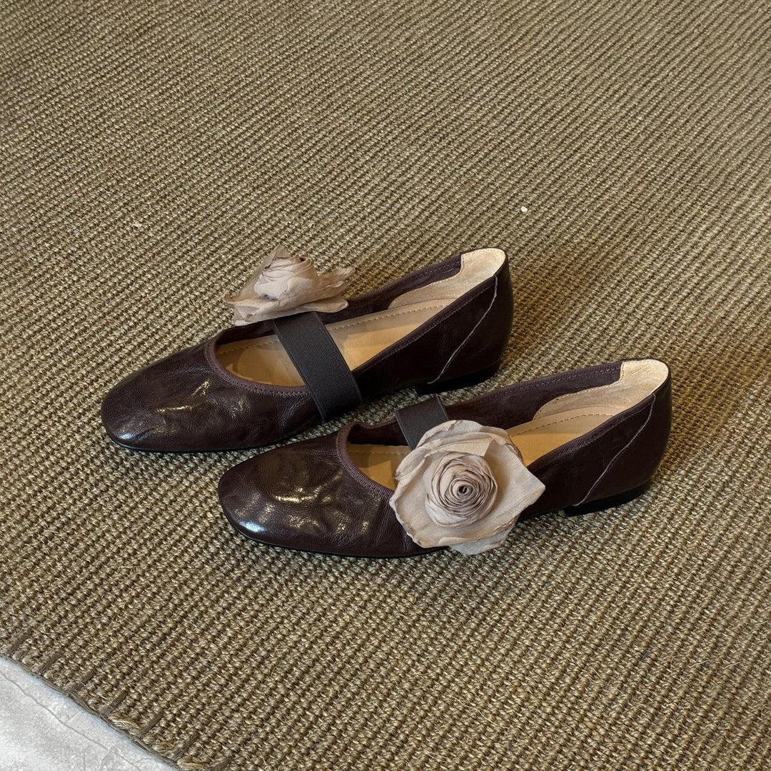 Damen Ballerina-Schuhe mit floralem Applikationsdesign und verstellbarem Riemen EB