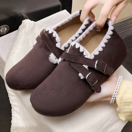 Damen Bequeme Hüttenschuhe mit verstellbaren Riemen und weichem Innenfutter EB