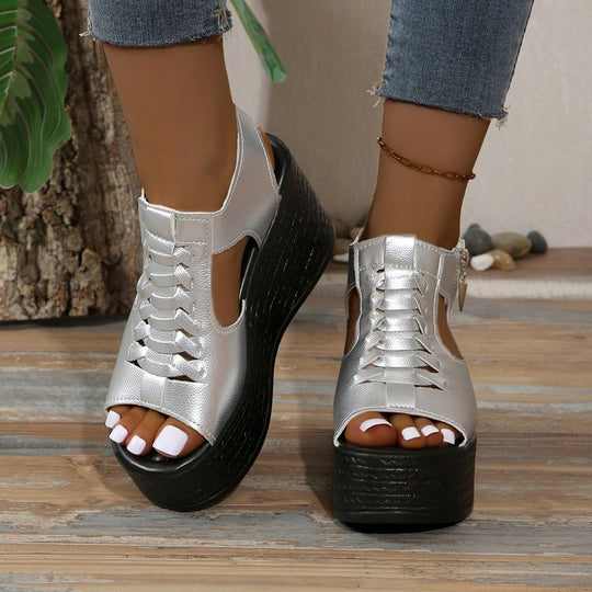 Damen Plateau-Sandalen mit modischer Schnürung und luftiger Obermaterialstruktur EB