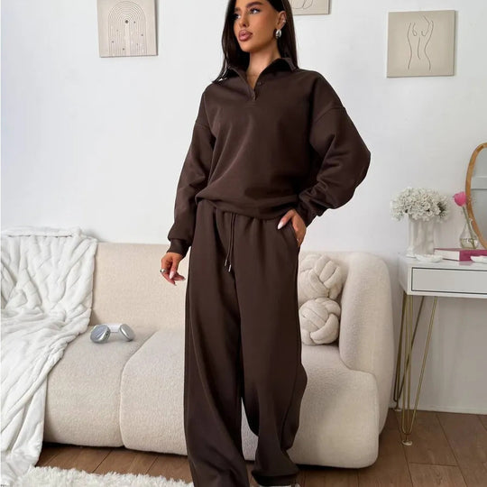 Damen weites Polo-Lounge-Set mit elastischem Tunnelzugbund und Wide‑Leg-Jogginghose Eichborn Berlin