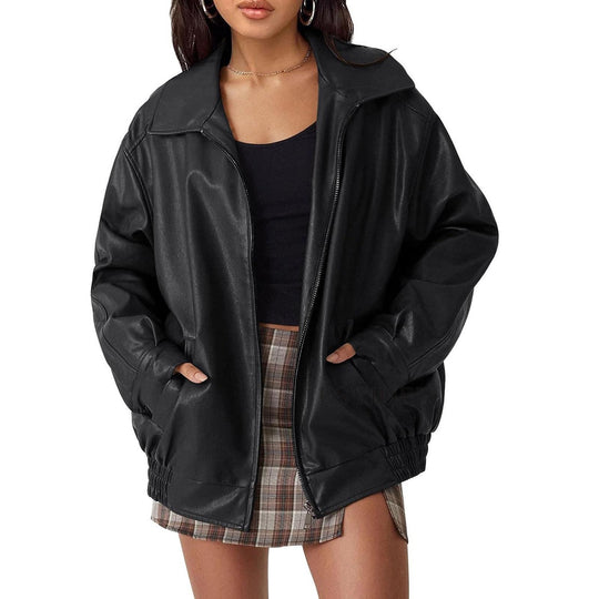 Damen lässige Kunstjacke mit elastischem Bund und praktischen Taschen EB