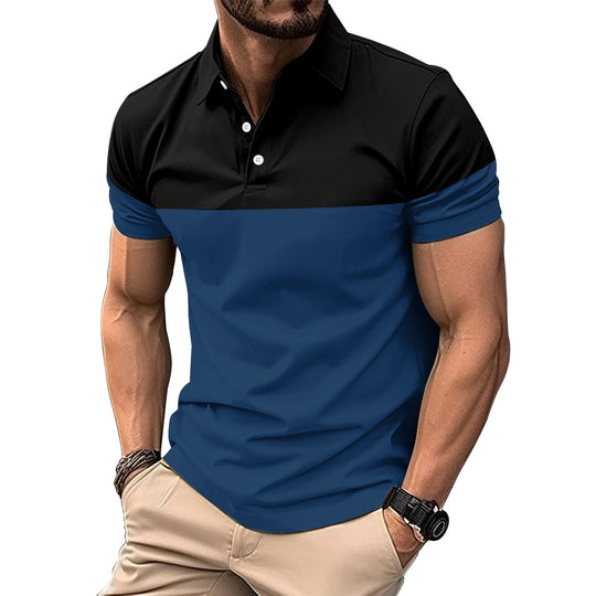 Herren Kurzarm-Polohemd mit kontrastierenden Farbblöcken und modernem Schnitt EB