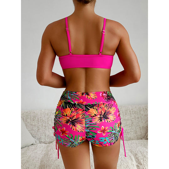 Damen Sportlicher Bikini mit floralem Design und verstellbaren Riemen EB