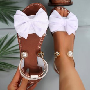 Damen Sandalen mit dekorativem Schleifenakzent und eleganten Perlendetails EB