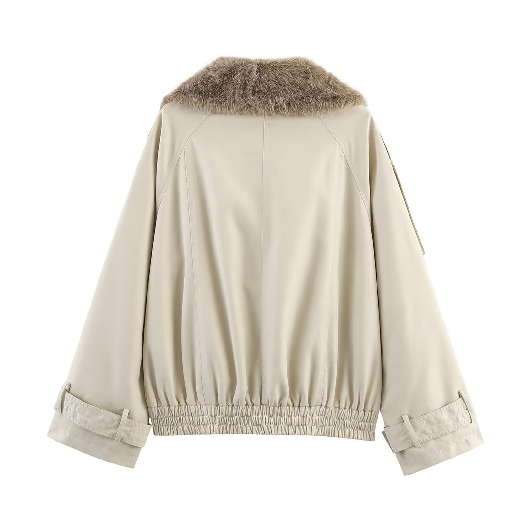 Damen Übergangsjacke mit luxuriösem Kunstfellkragen und praktischen Knöpfen EB