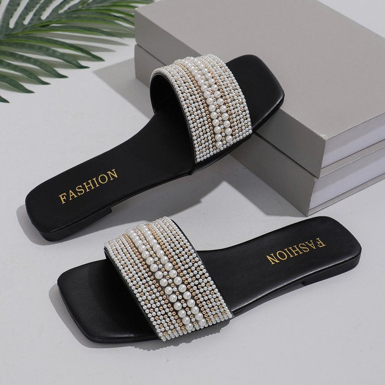 Damen Plateau-Sandalen mit dekorativen Perlenakzenten EB