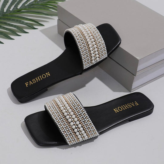 Damen Plateau-Sandalen mit dekorativen Perlenakzenten EB