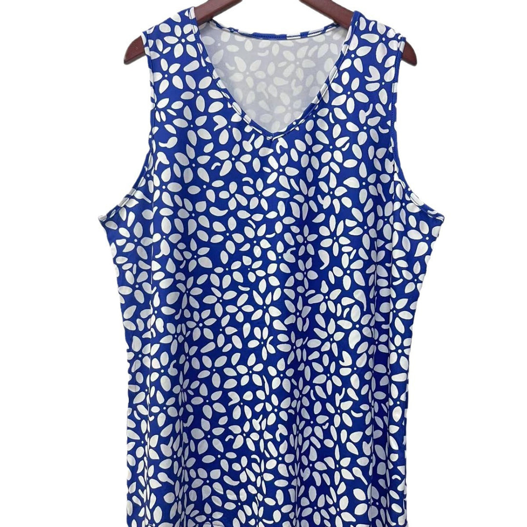 Damen ärmelloses V-Top mit floralem Print und seitlichen Eingrifftaschen EB