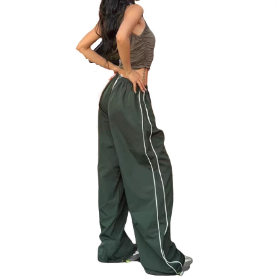 Damen Sportliche Palazzo-Hose mit elastischem Bund und Kontrastnähten EB