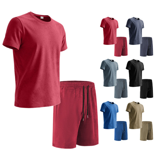 Herren nan Samtvelours Lounge-Set mit Rundhals-Kurzarmshirt und Kordelshorts EB