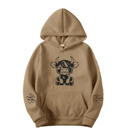 Damen Kapuzensweater mit entzückendem Kuhmotiv und praktischen Kängurutaschen EB