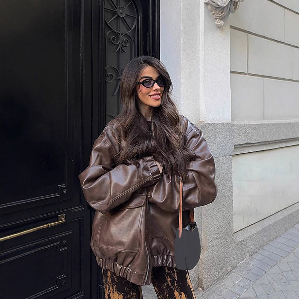 Damen Oversized Kunstlederjacke EB