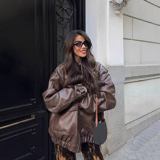 Damen Oversized Kunstlederjacke EB