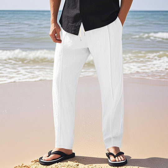 Herren nan relaxed-fit Sommer-Leinenhose mit Bügelfalte elastischem Tunnelzug und Seitentaschen EB