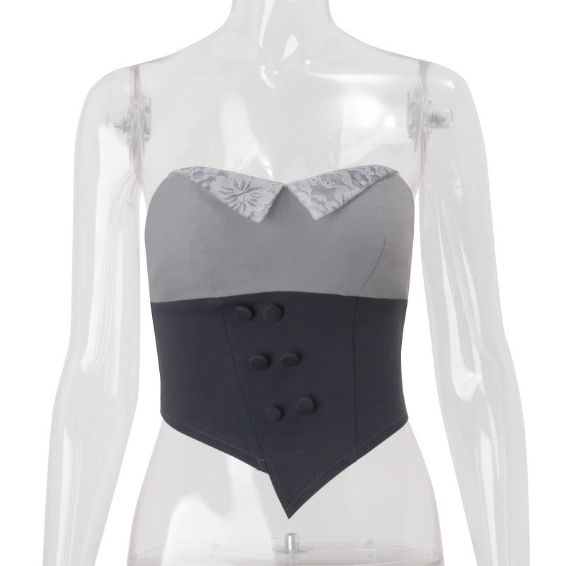 Damen Corsage mit Spitzenkragen und tailliertem Design EB