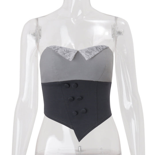 Damen Corsage mit Spitzenkragen und tailliertem Design EB