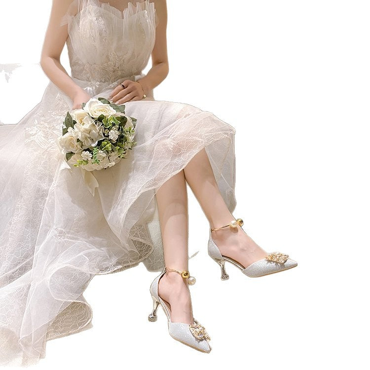 Damen elegante Slingback-Pumps mit luxuriösem Perlenschmuck EB