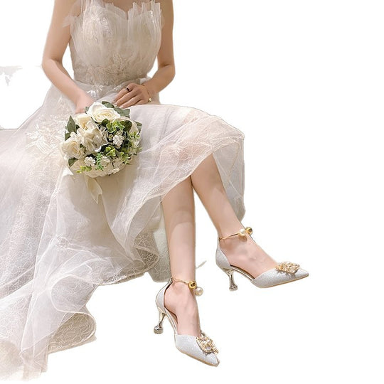 Damen elegante Slingback-Pumps mit luxuriösem Perlenschmuck EB