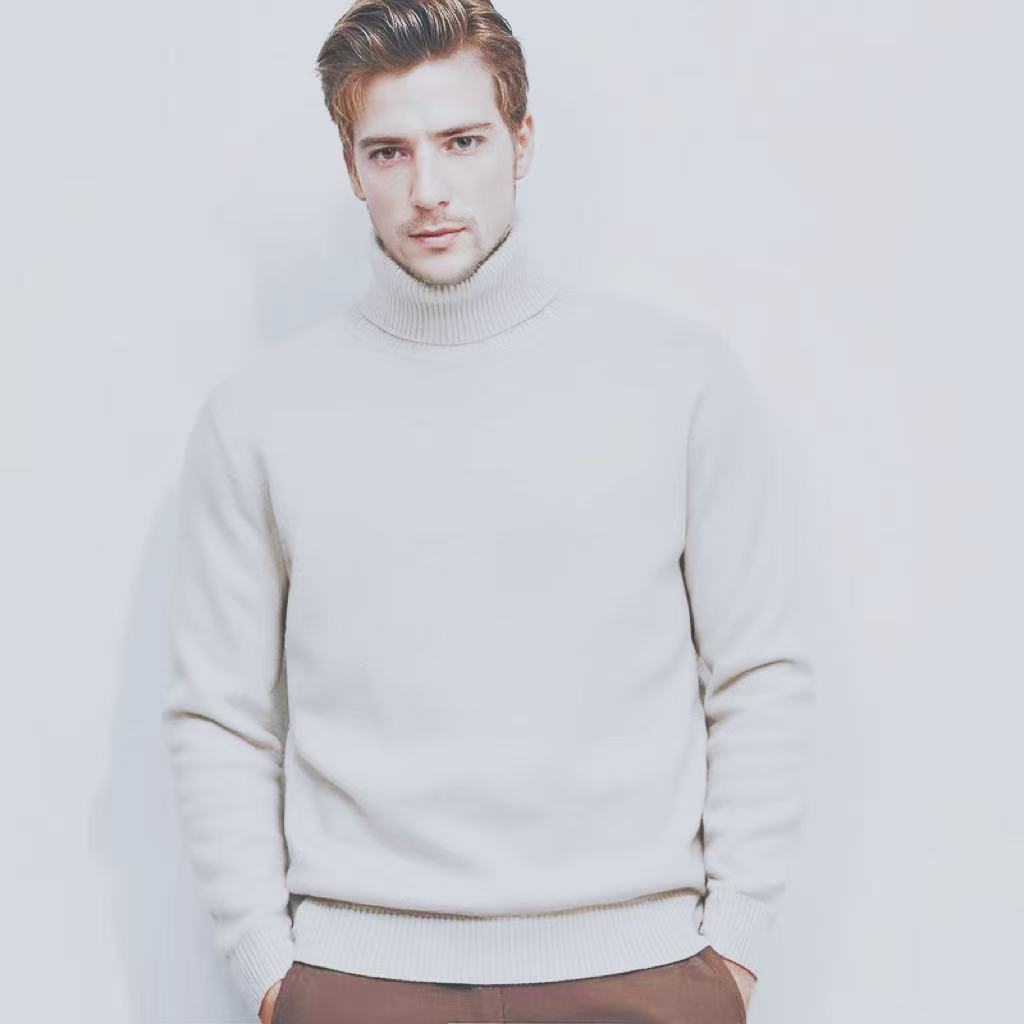 Herren nan feinstrick Rollkragenpullover mit schmaler Silhouette und gerippten Bündchen EB
