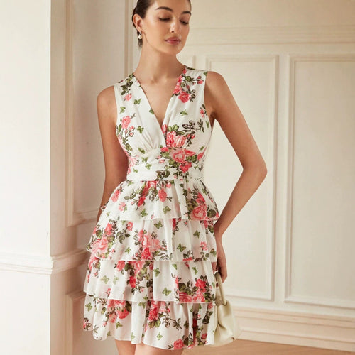 Damen Sommerliches Kleid mit Rüschen und floralem Muster EB