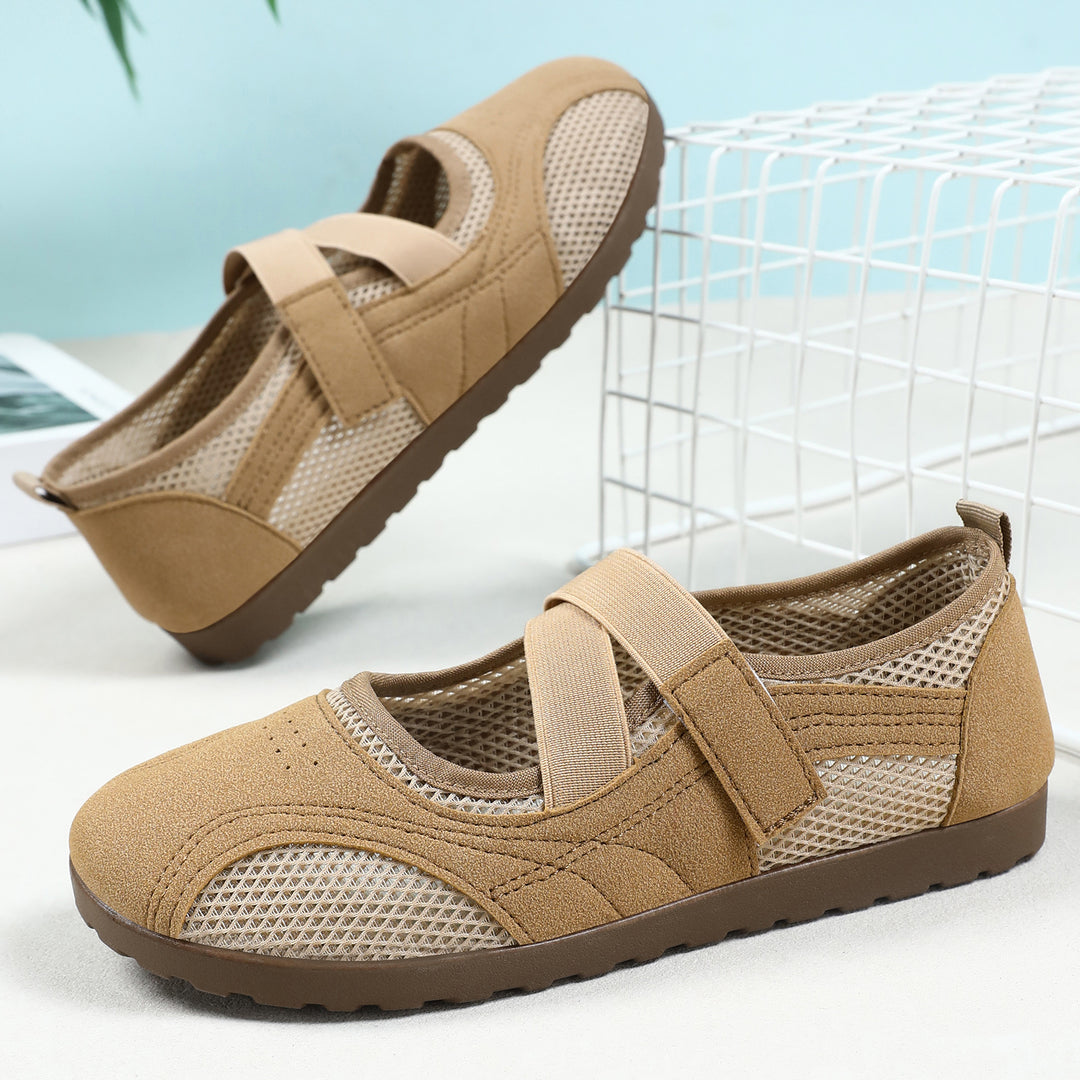 Damen nan atmungsaktive Mary-Jane-Walking-Halbschuh mit Klettverschluss und verstärkter Profilsohle EB
