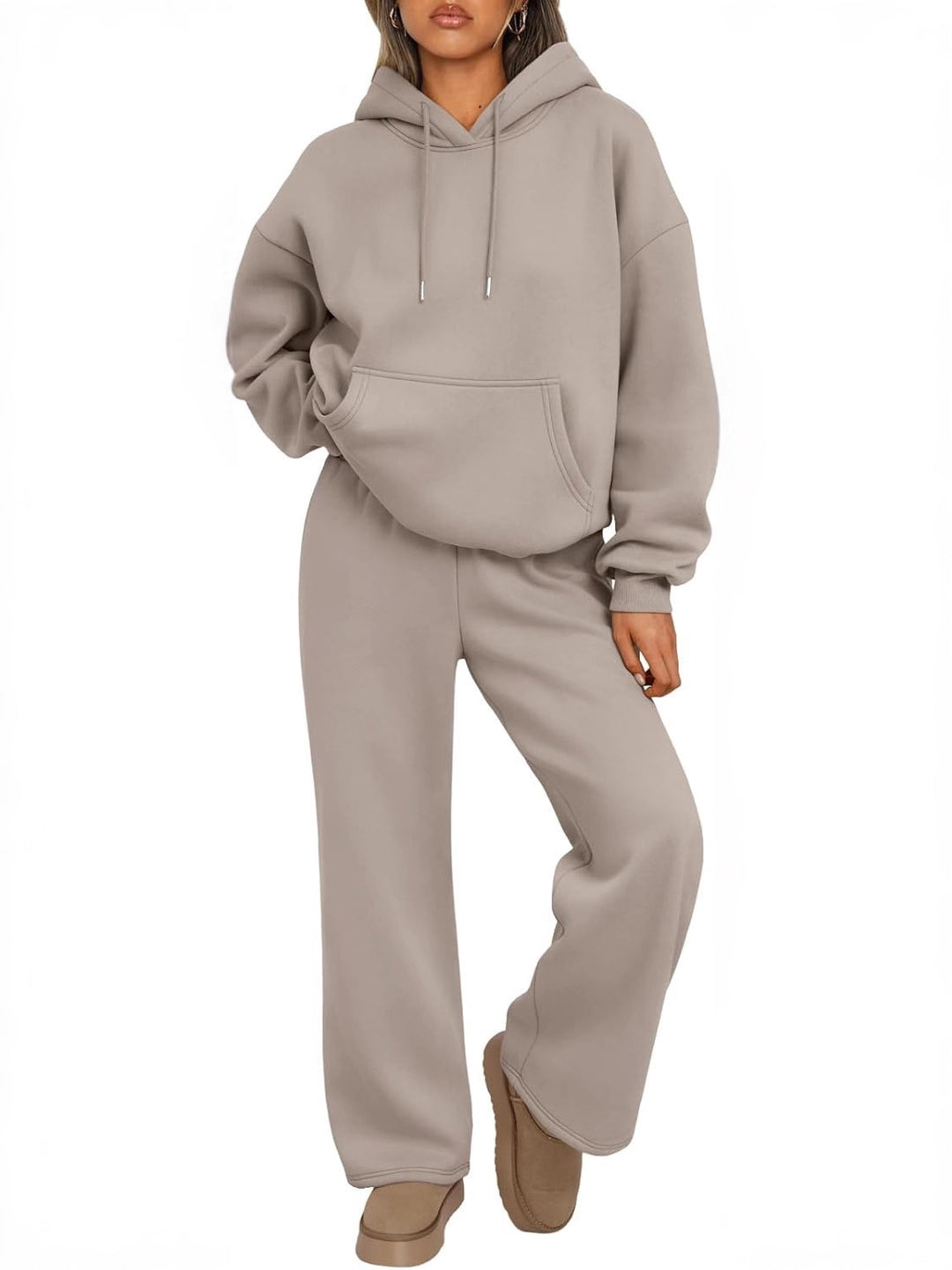 Unisex minimalistischer Kapuzenpullover aus French-Terry mit flachem Kordelzug und verstärkter Nackenpasse EB
