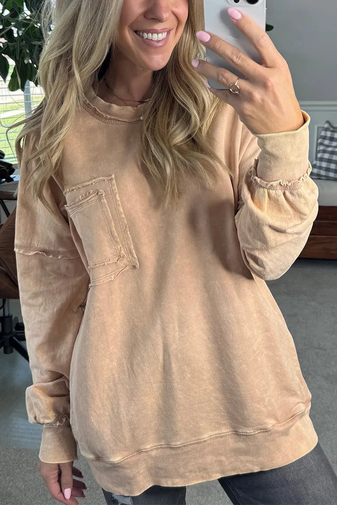 Damen Lässiger Oversized-Sweatshirt mit Rüschendetails EB