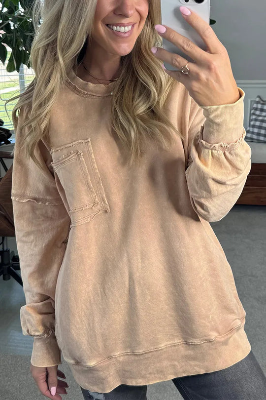 Damen Lässiger Oversized-Sweatshirt mit Rüschendetails EB
