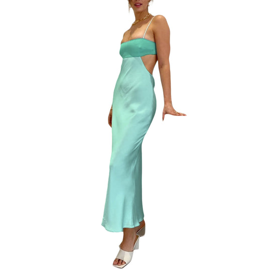 Damen elegantes langes Kleid mit innovativem Cut-Out Design und zarten Spaghettiträgern EB