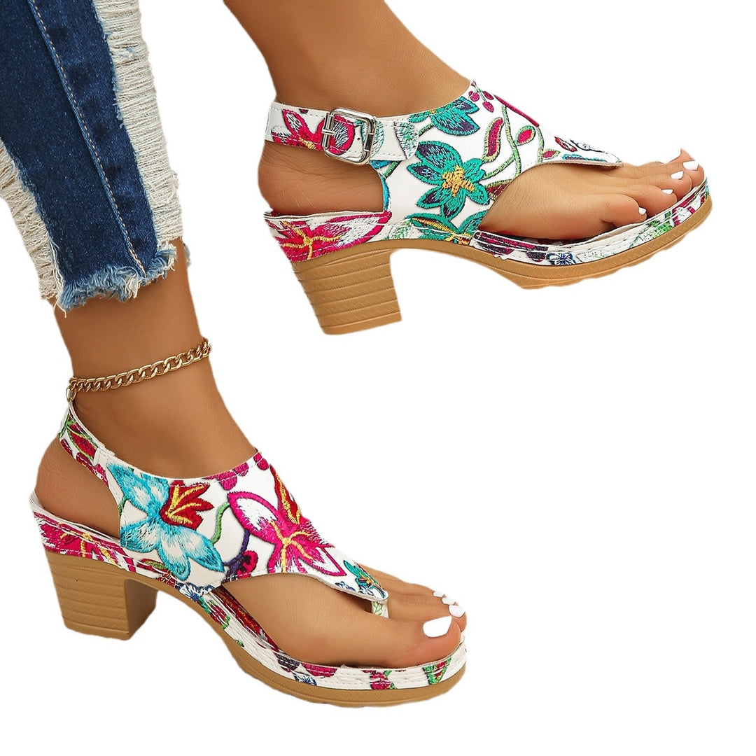 Damen Blumengestaltete Wedge-Sandaletten EB