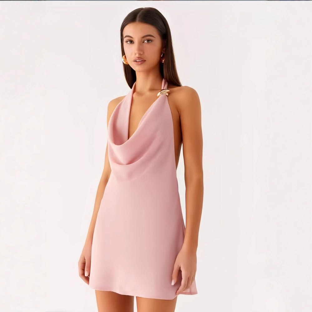 Damen Elegantes Chiffonkleid mit geschwungenem Halterneck EB