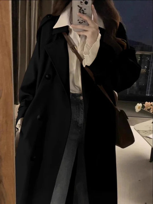 EB | Damen Langer Wasserdichter Trenchcoat Reverskragen