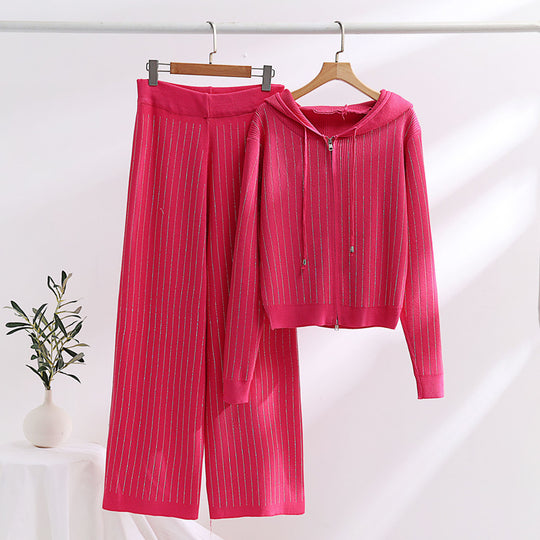 Damen modisches Loungewear-Set mit hohem Kragen und Reißverschluss EB