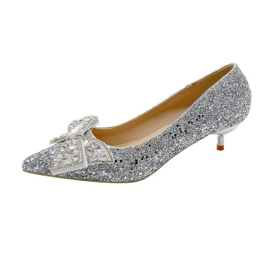 Damen glamouröse Glitzerpumps mit funkelndem Schleifenakzent EB