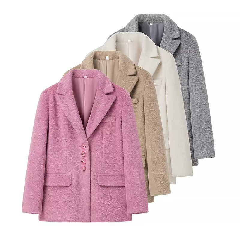 Damen eleganter Wollblazer mit weichem Fleece-Finish EB