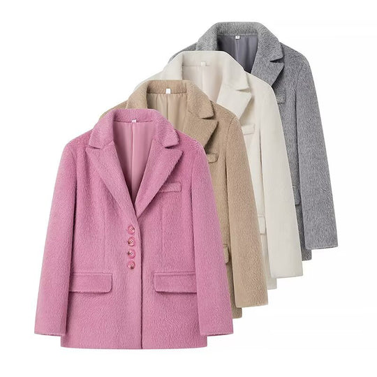 Damen eleganter Wollblazer mit weichem Fleece-Finish EB