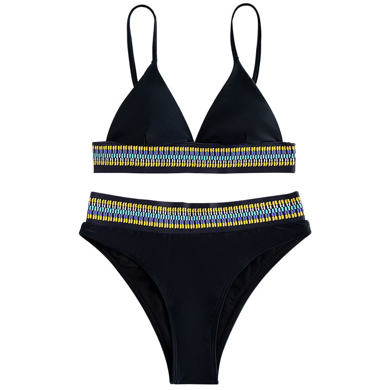 Damen Hochtaillierter Bikini mit buntem Jacquard-Bund EB