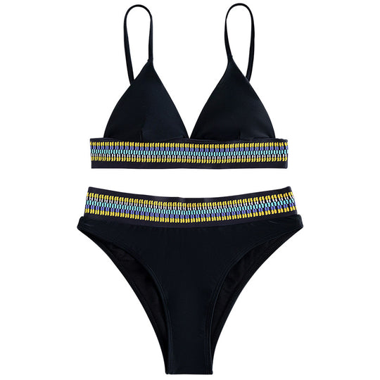 Damen Hochtaillierter Bikini mit buntem Jacquard-Bund EB