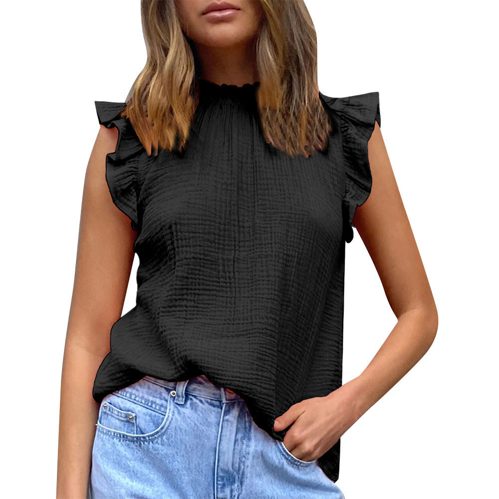 Damen luftige Bluse mit Rüschendetails und Stehkragen EB