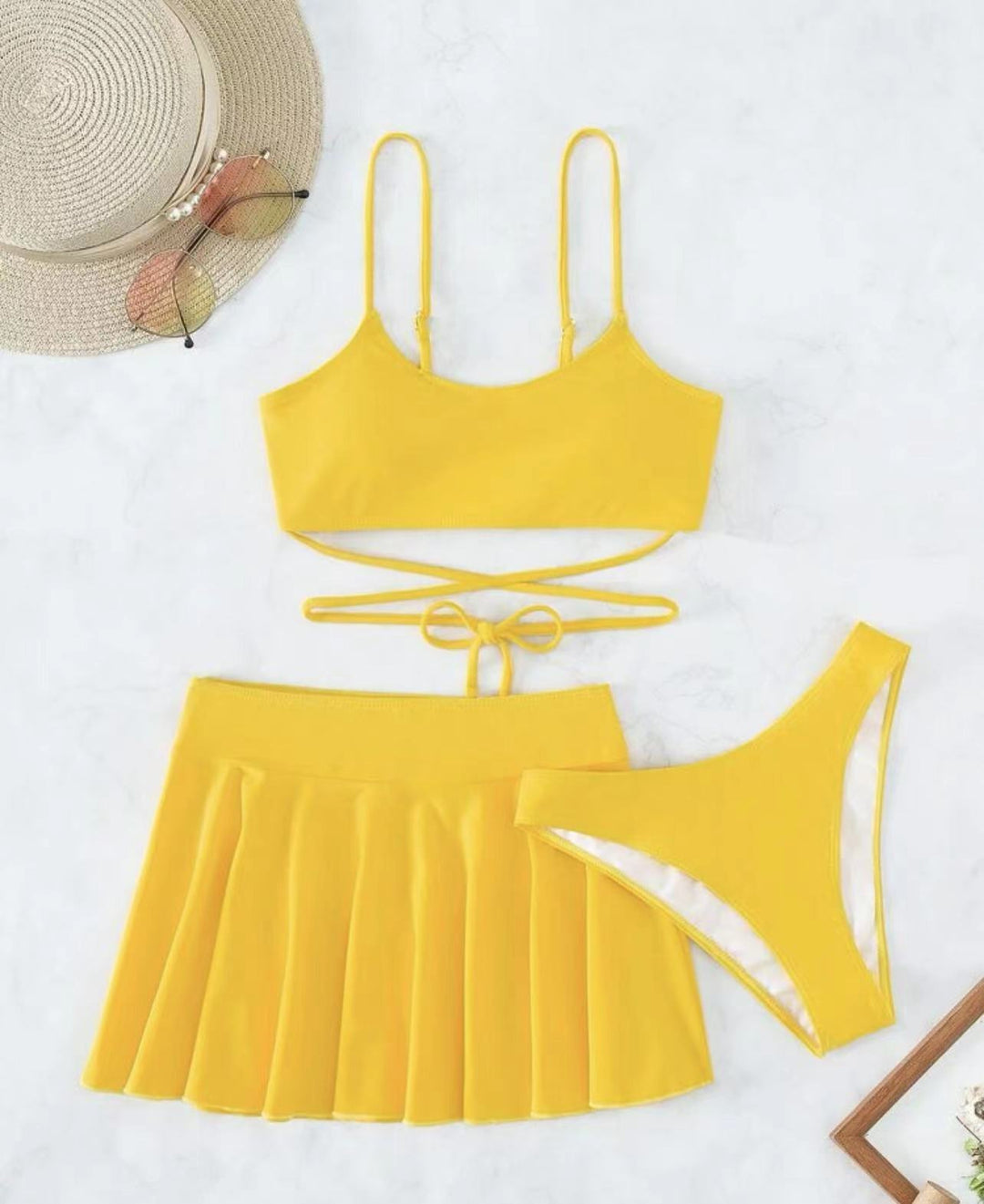 Damen Bikini-Set mit transparentem Rock und verstellbarem Oberteil EB