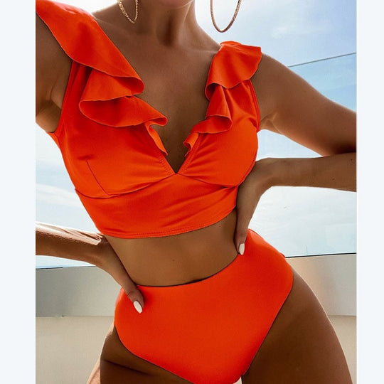 Damen Crop-Top Bikini mit voluminösen Rüschendetails EB
