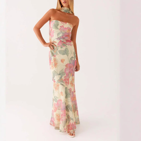 Damen Elegantes Langarm Abendkleid im Blumendesign EB
