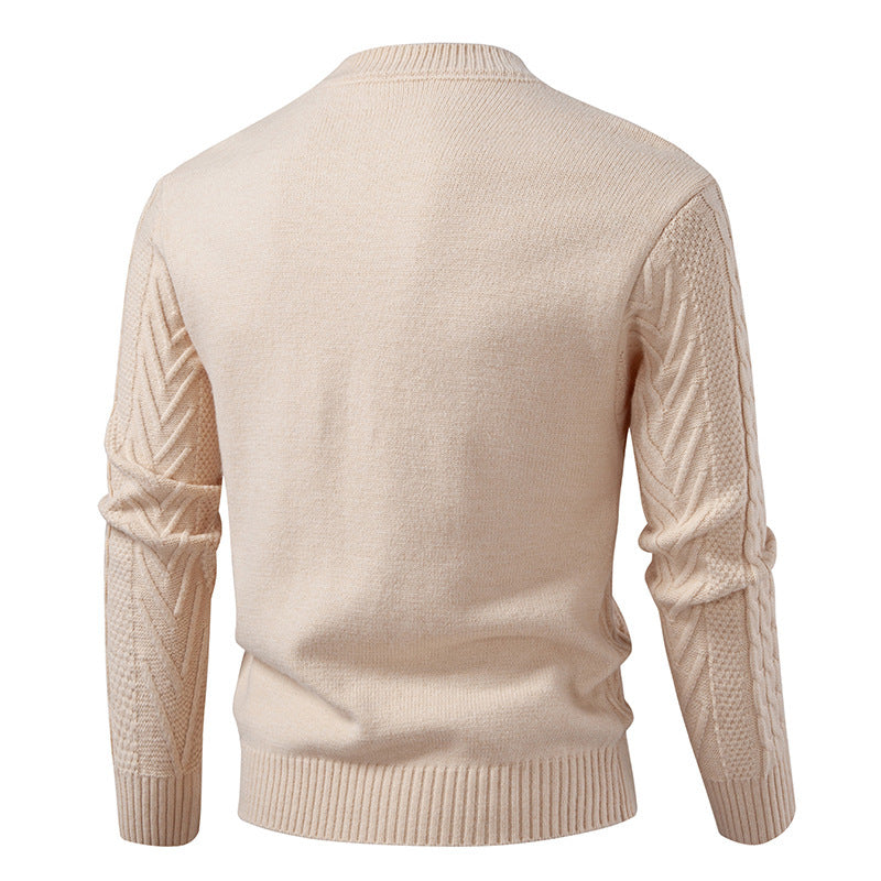Herren Grobstrickpullover mit Zopfmuster und Rundhalsausschnitt EB