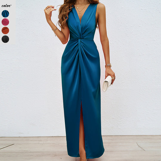 Damen Langkleid mit elegantem Wickeldesign und figurbetontem Schnitt EB