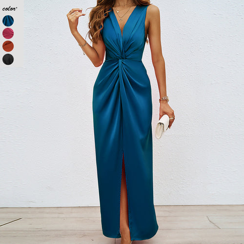 Damen Langkleid mit elegantem Wickeldesign und figurbetontem Schnitt EB
