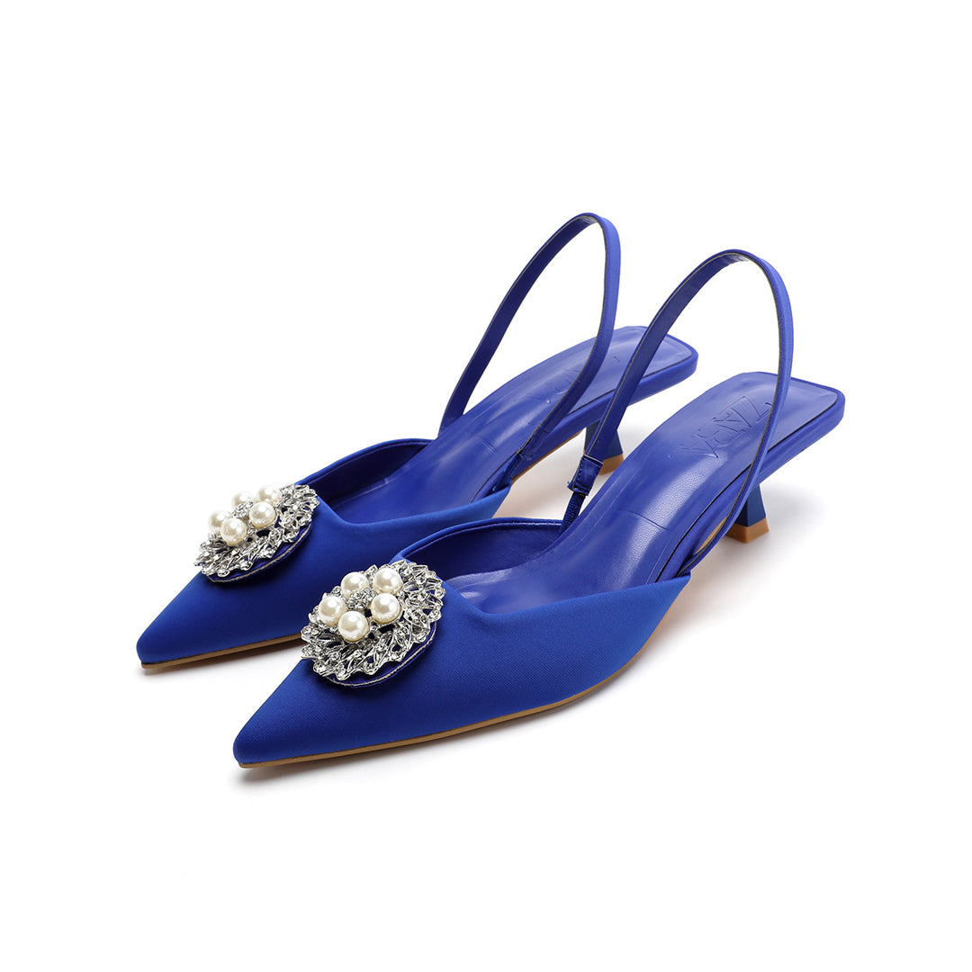 Damen Sling-Pumps mit elegantem Perlenschmuck und bequemer Laufsohle EB