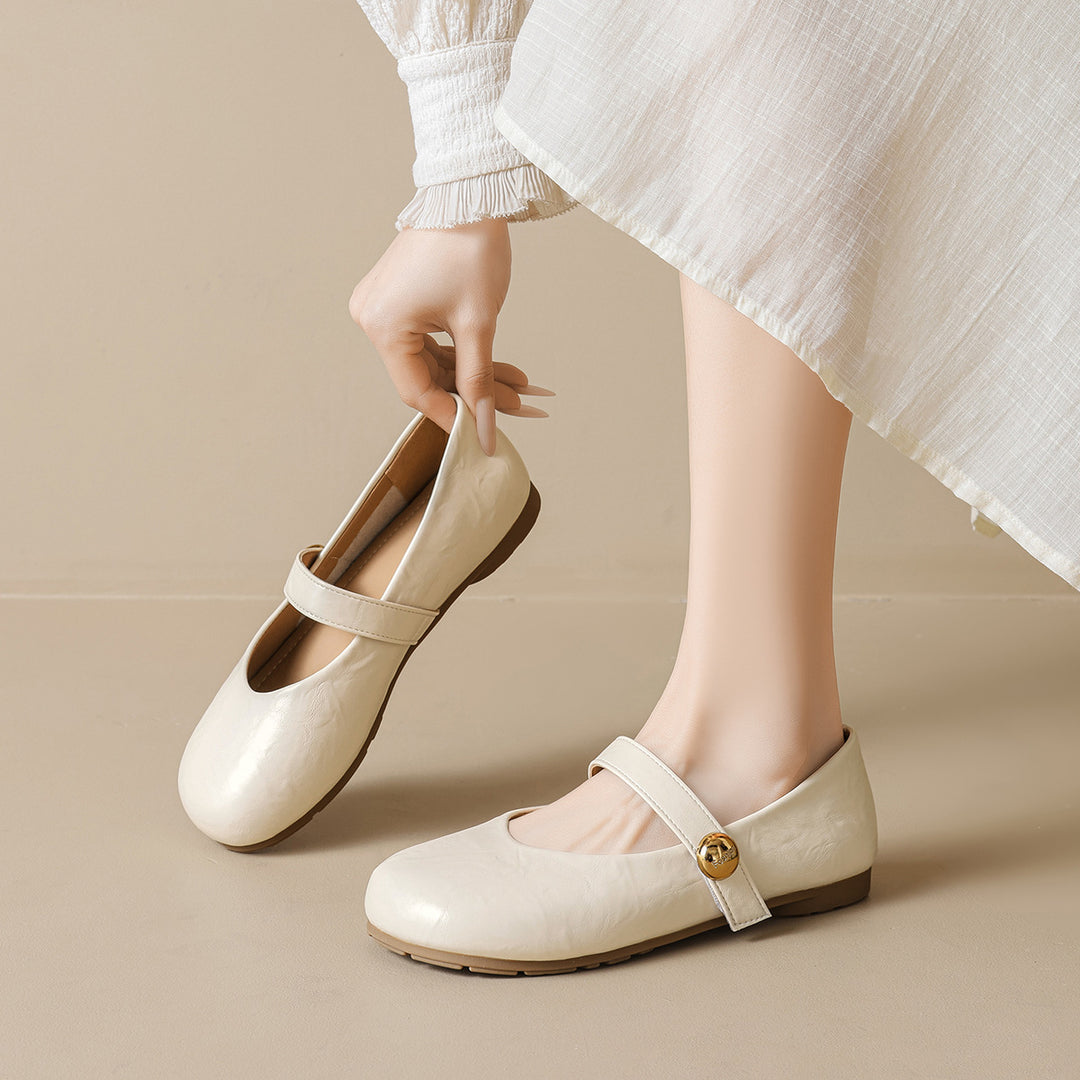 Damen Ballerinas mit elegantem Riemen und modischem Knopfdetail EB