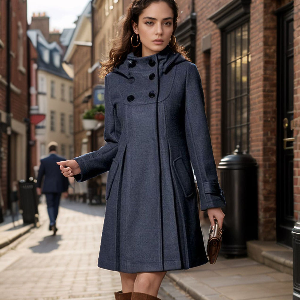 Damen eleganter Mantel mit hohem Kragen und funktionalen Taschen EB