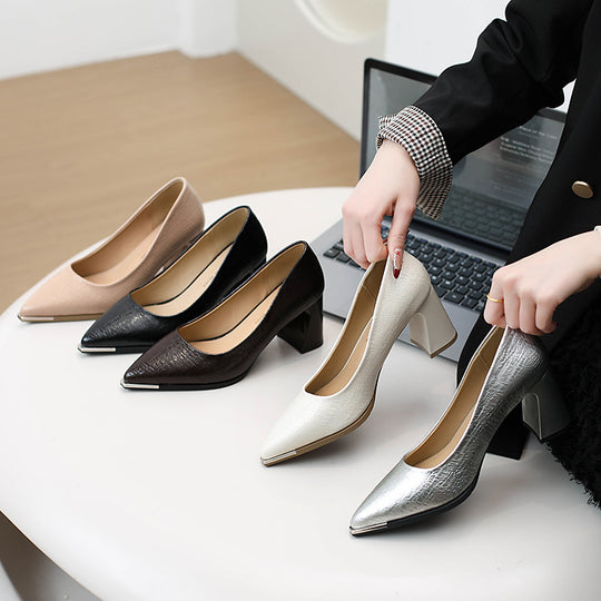 Damen Elegante spitze Pumps mit modischem Blockabsatz EB