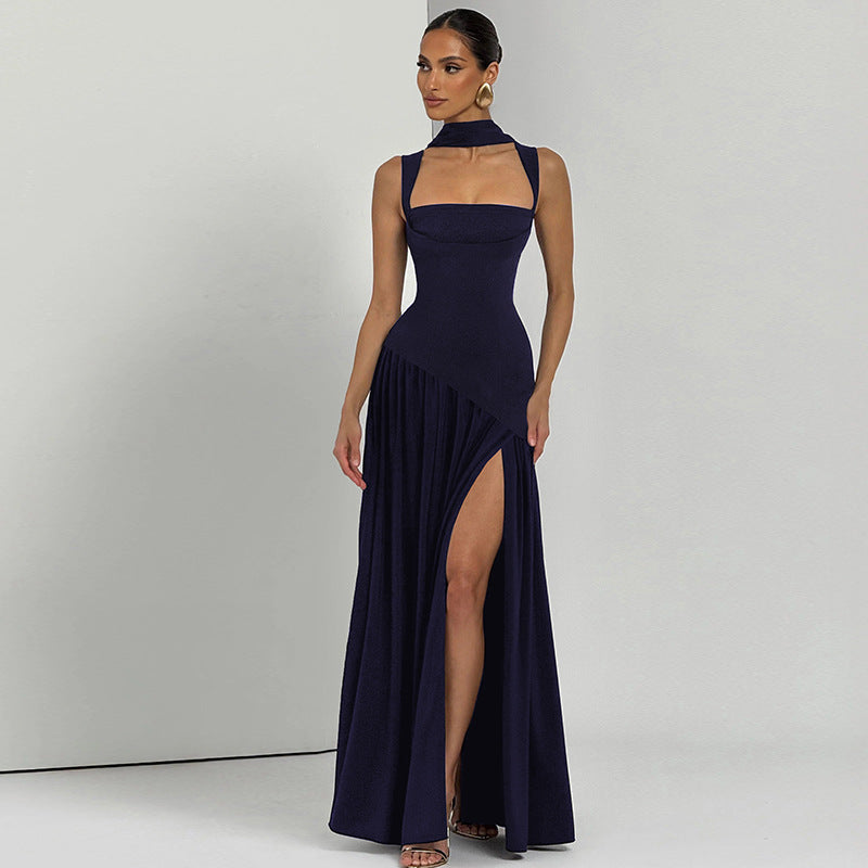 Damen Elegantes Abendkleid mit asymmetrischem Schnitt und tiefem Schlitz EB